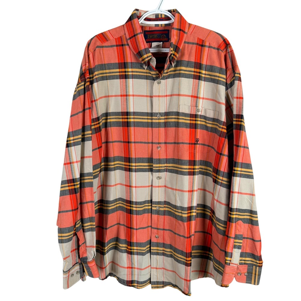 Wrangler Twenty X Oxforf Shirt Button Down XXL Orange Plaid Cotton Long Sleeve
